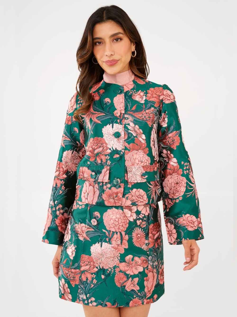 Abbey Glass Kennedy Set of 2 pcs Jacket & Skirt Forest Mum Jacquard Plus Size 2X - Picture 1 of 9